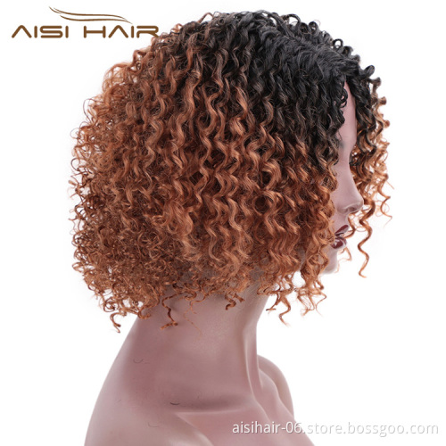 Aisi Hair Ombre Brown Kinky Curly Short Wigs Heat Resistant Synthetic Fiber Afro Curly Short Bob Wigs for Women